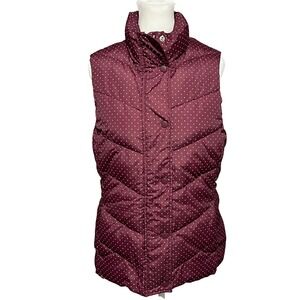 Gap Women's Medium Puffer Vest Burgundy White Polka Dot Sleeveless Layering